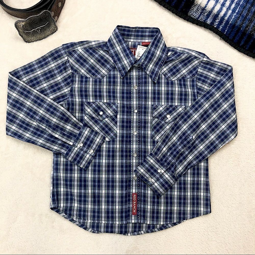 NWT Red Ranch Boys’ Western Shirt, blue, sz M
